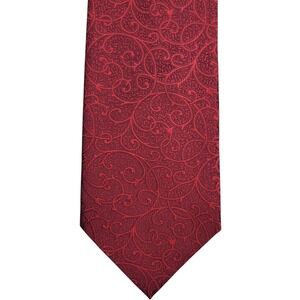 Sean John Fine Tailoring Dark Red 100% Silk Tie Floral Vine Scroll Pattern 3.75"